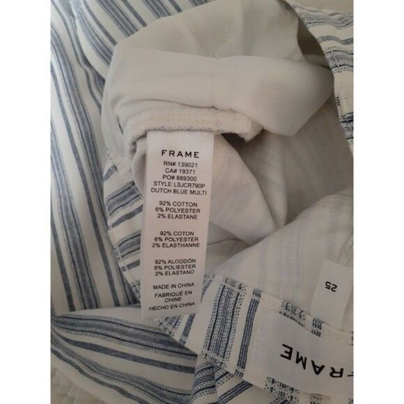 FRAME Le Skinny de Jeanne Crop Women's Preppy Blue Stripe Raw Hem Jeans Size 25 - Picture 8 of 8